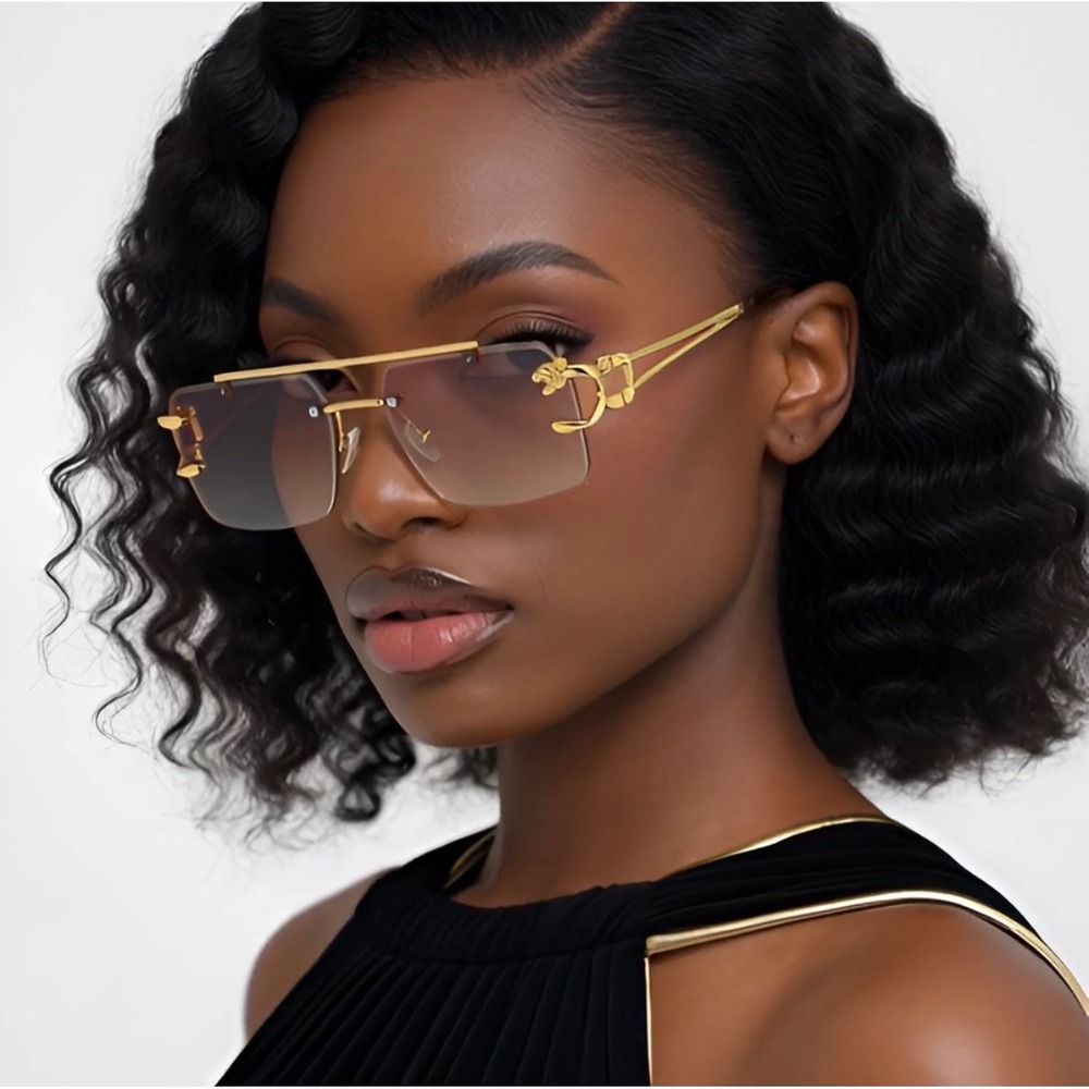 Women Sunglasses Gold Frame Square Brown Gradient Lens Stylish Female Lady's New